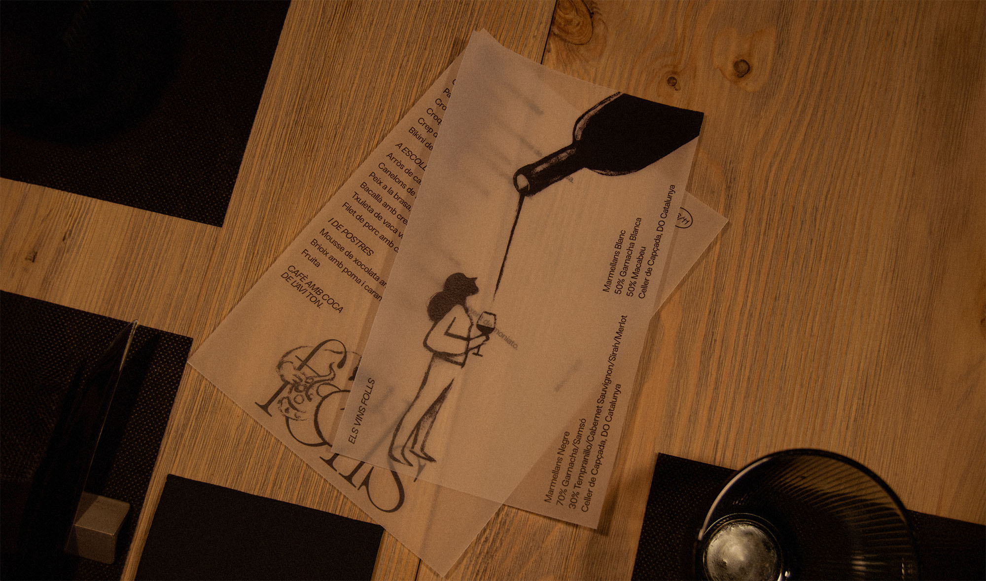 Diseño del menú diario del restaurante Folls en Calaf, Anoia; diseñado por Carlos Galán Rubio.
