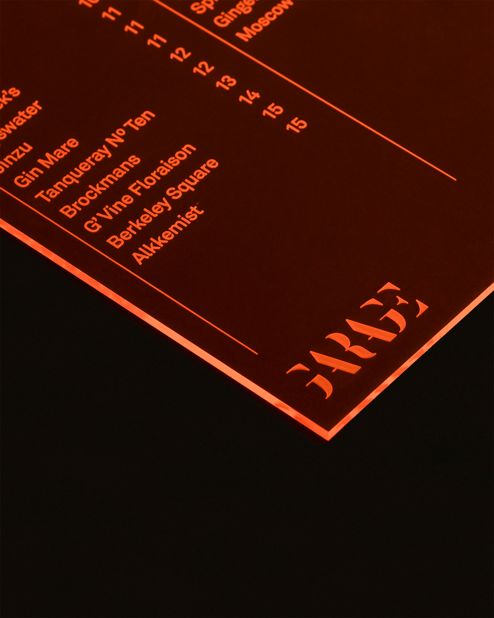 Detalle del diseño de la carta del bar de música electrónica en Barcelona, Garage, diseñado por Carlos Galán Rubio.